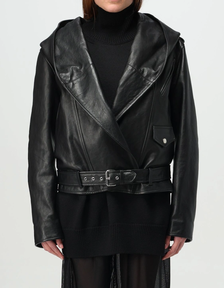 Hooded Leather Belted Jacket