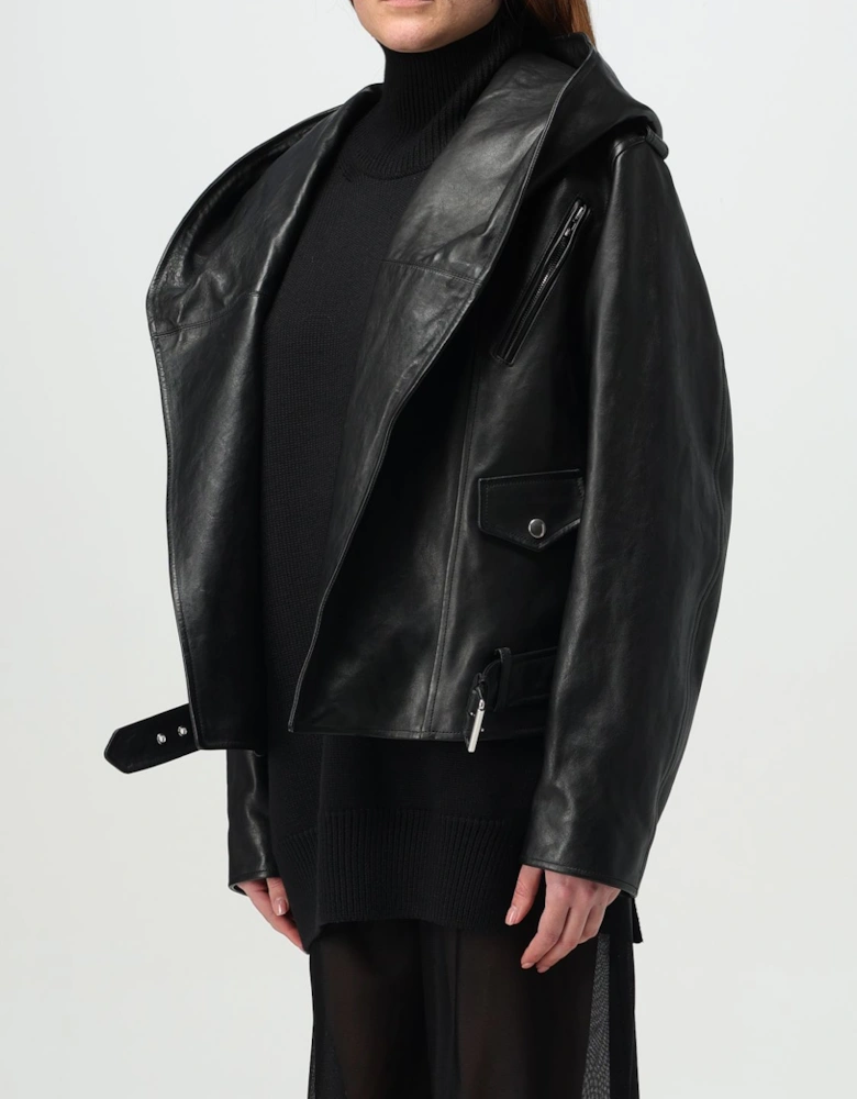 Hooded Leather Belted Jacket