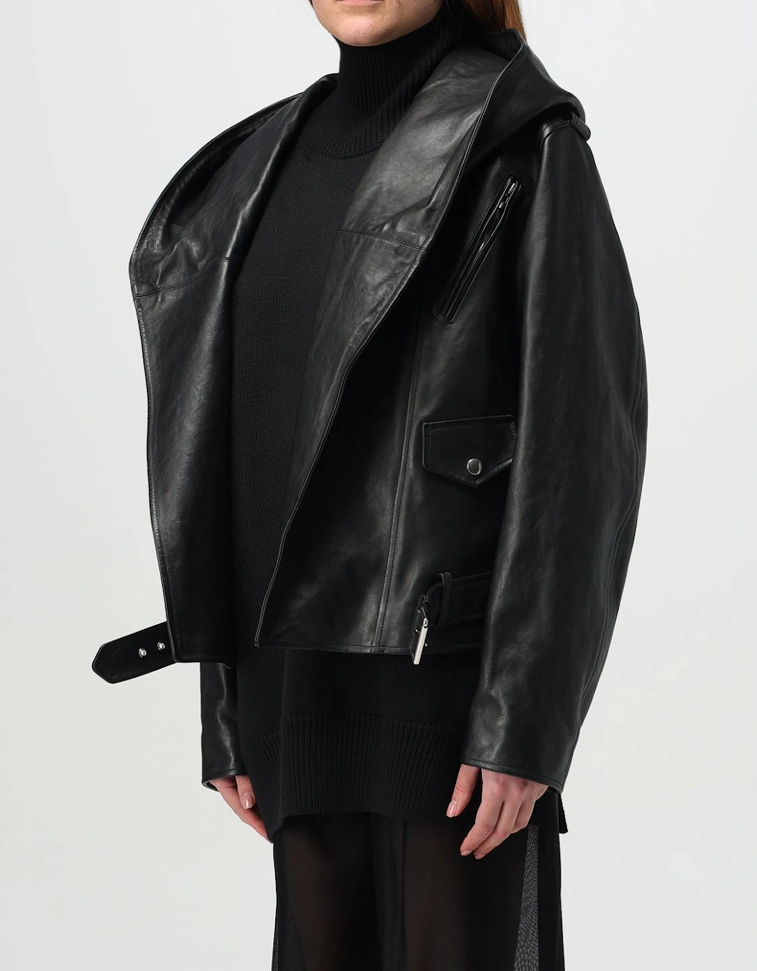 Hooded Leather Belted Jacket