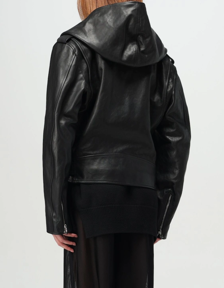 Hooded Leather Belted Jacket