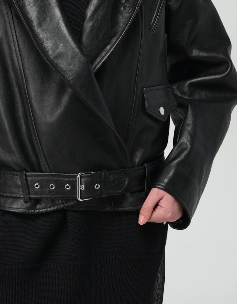 Hooded Leather Belted Jacket