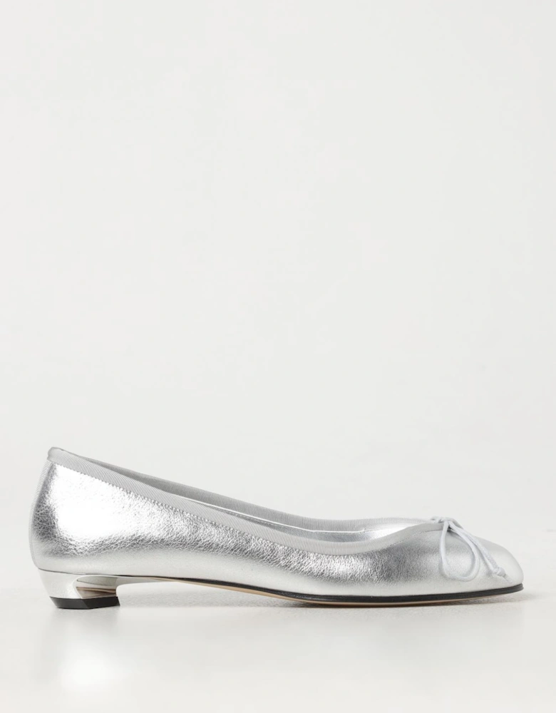 Bow Detail Ballerina Flats Silver Leather