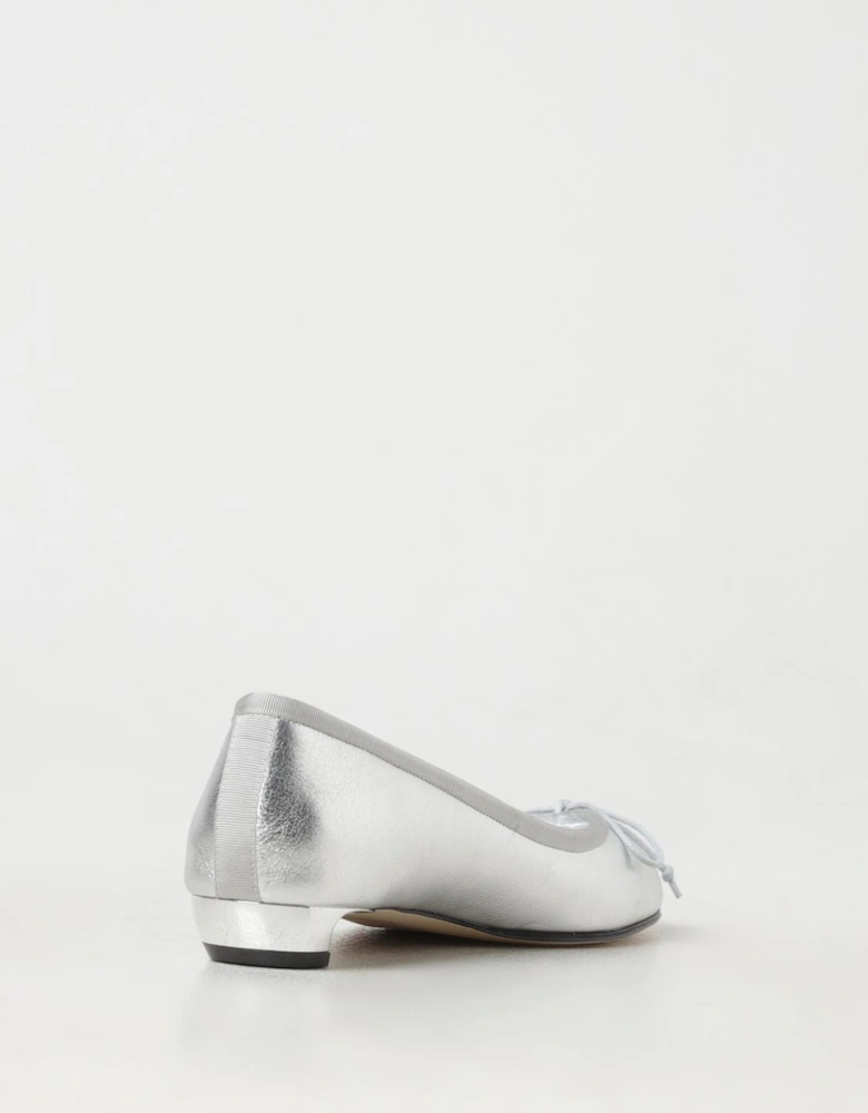 Bow Detail Ballerina Flats Silver Leather