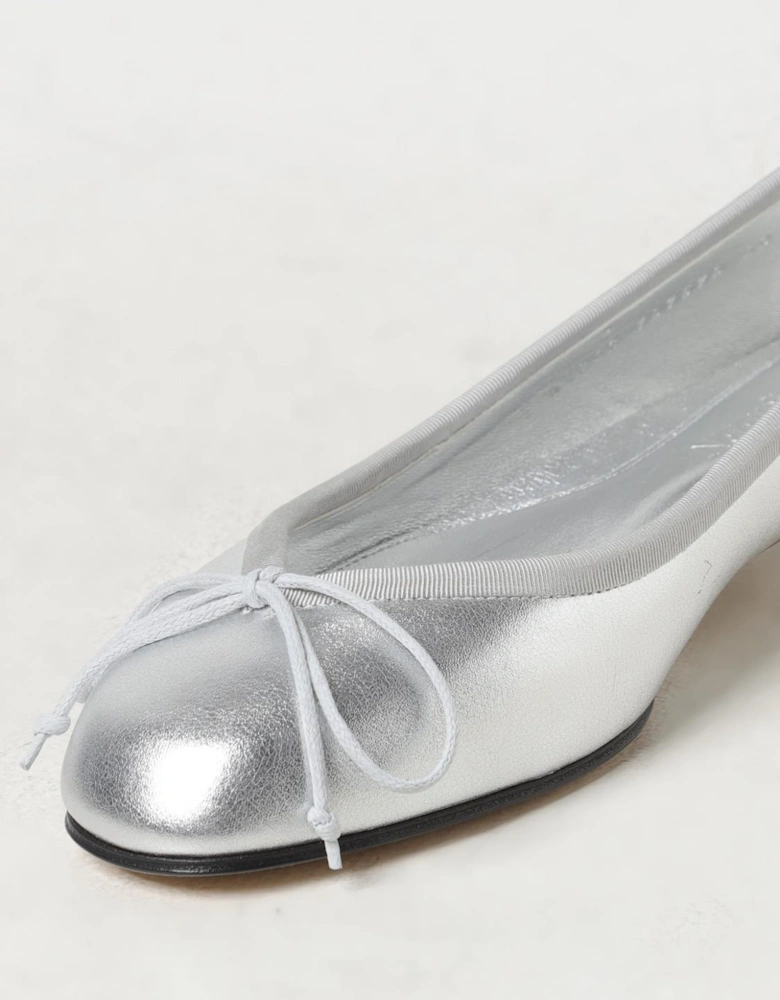 Bow Detail Ballerina Flats Silver Leather