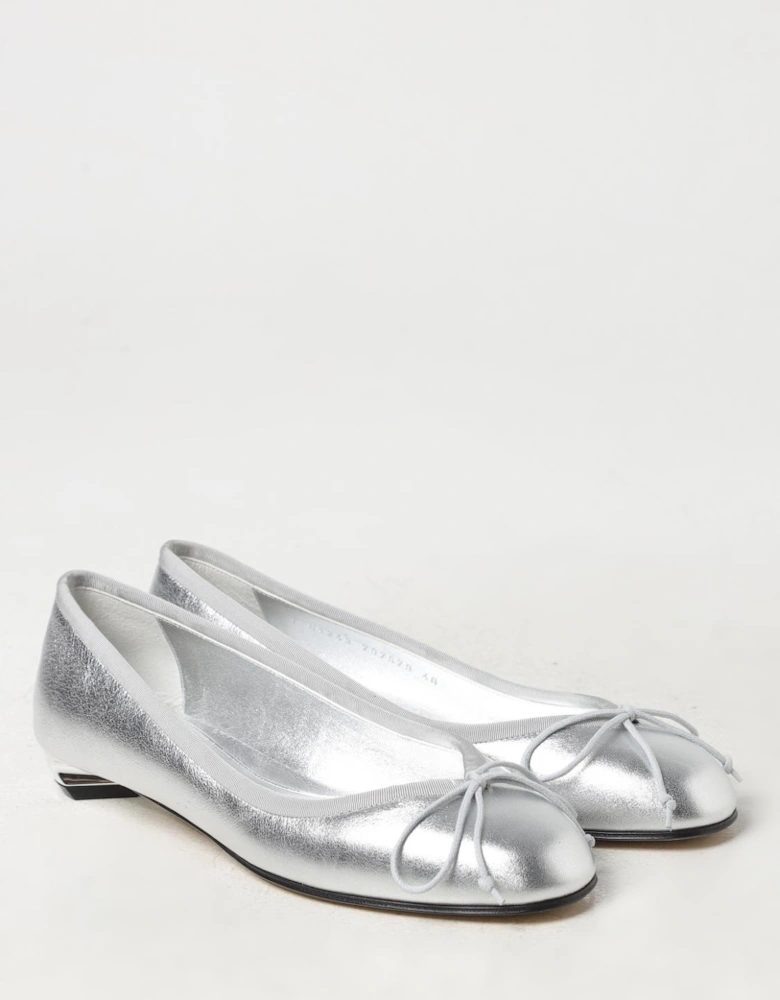 Bow Detail Ballerina Flats Silver Leather