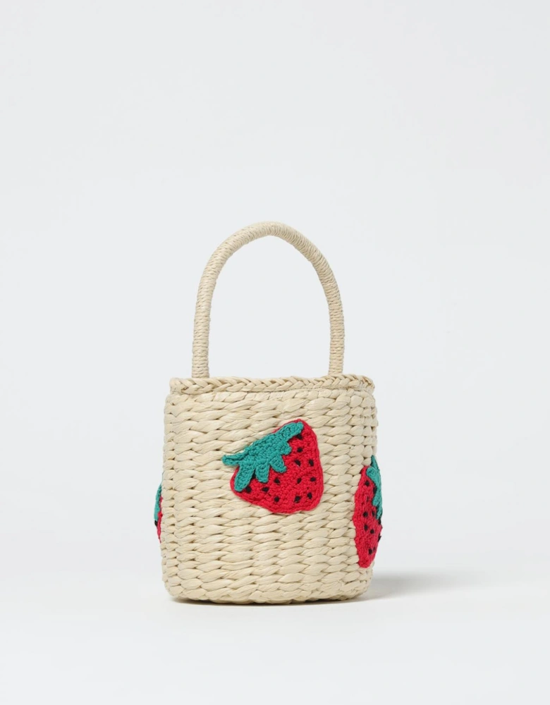 Straw Bag with Strawberry Appliqus