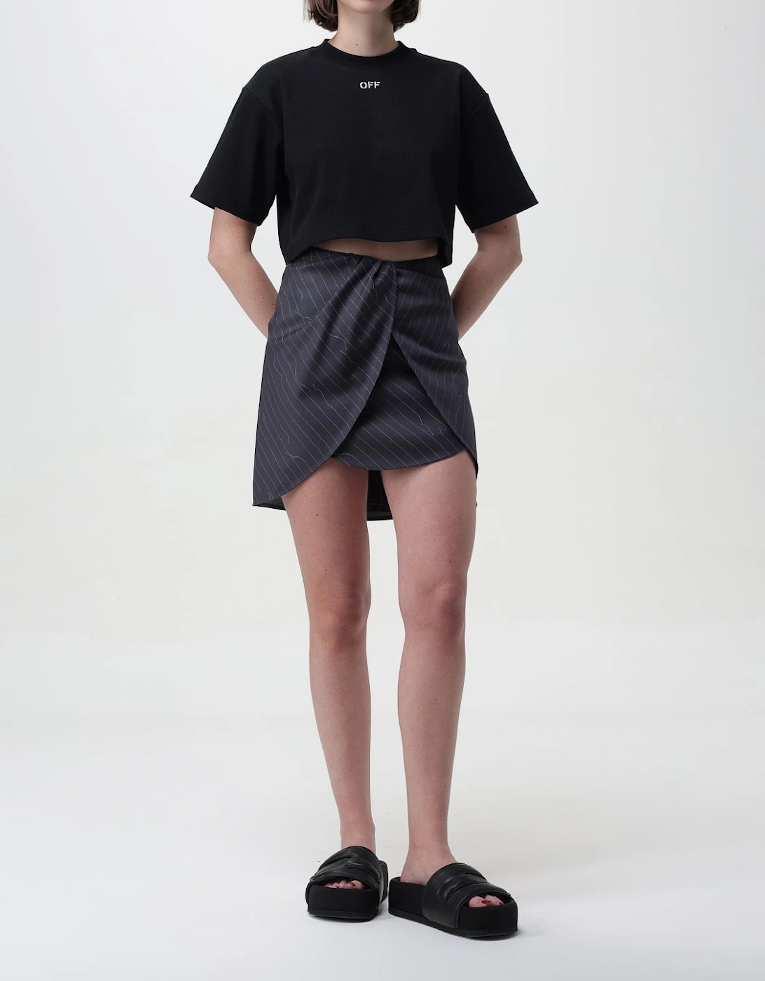 Crop Top Pinstripe Mini Skirt Set, 7 of 6