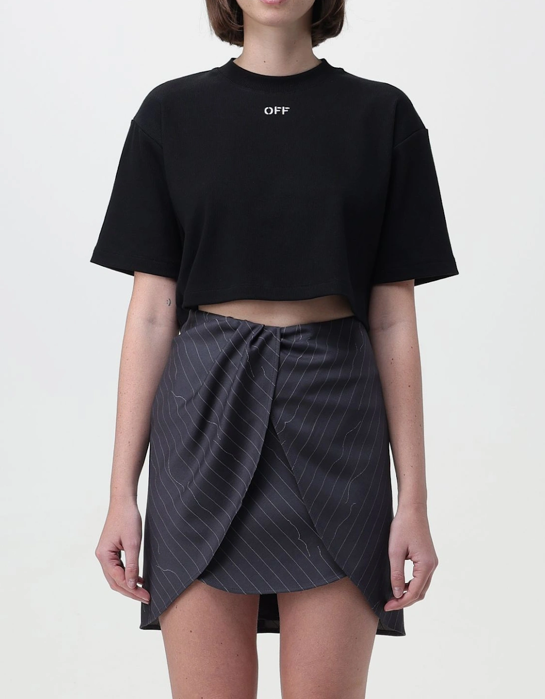 Crop Top  Pinstripe Mini Skirt Set