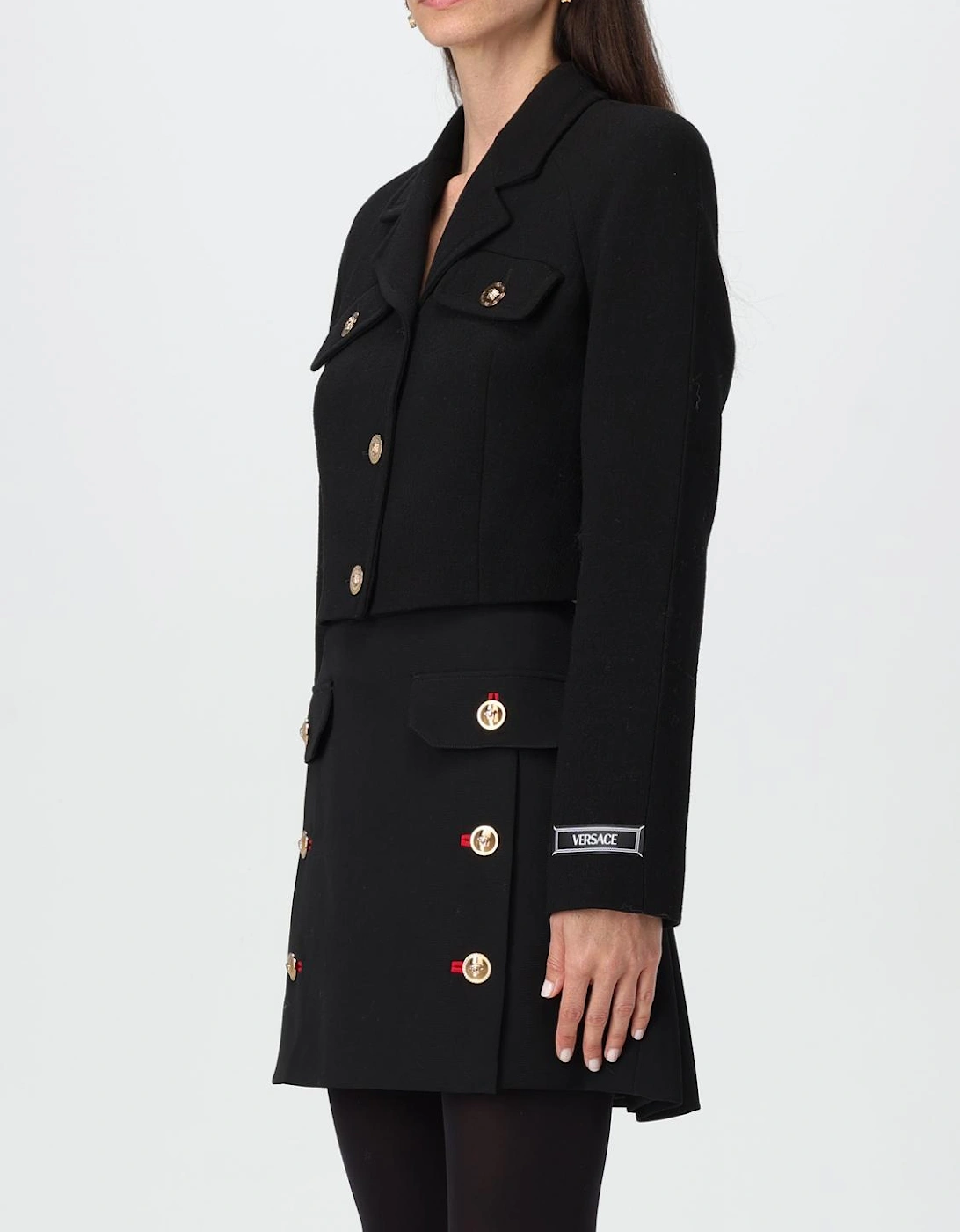 Cropped Wool Blazer Skirt Suit