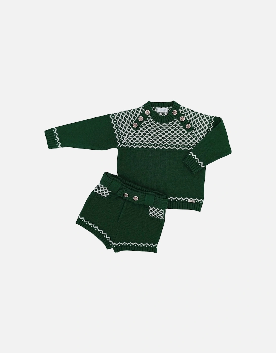 Boys Green and White Knit Short Set, 3 of 2