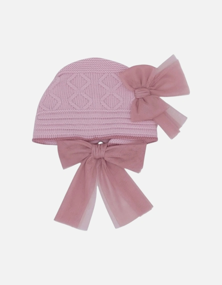 Girls Pale and Dusty Pink Knit Bonnet