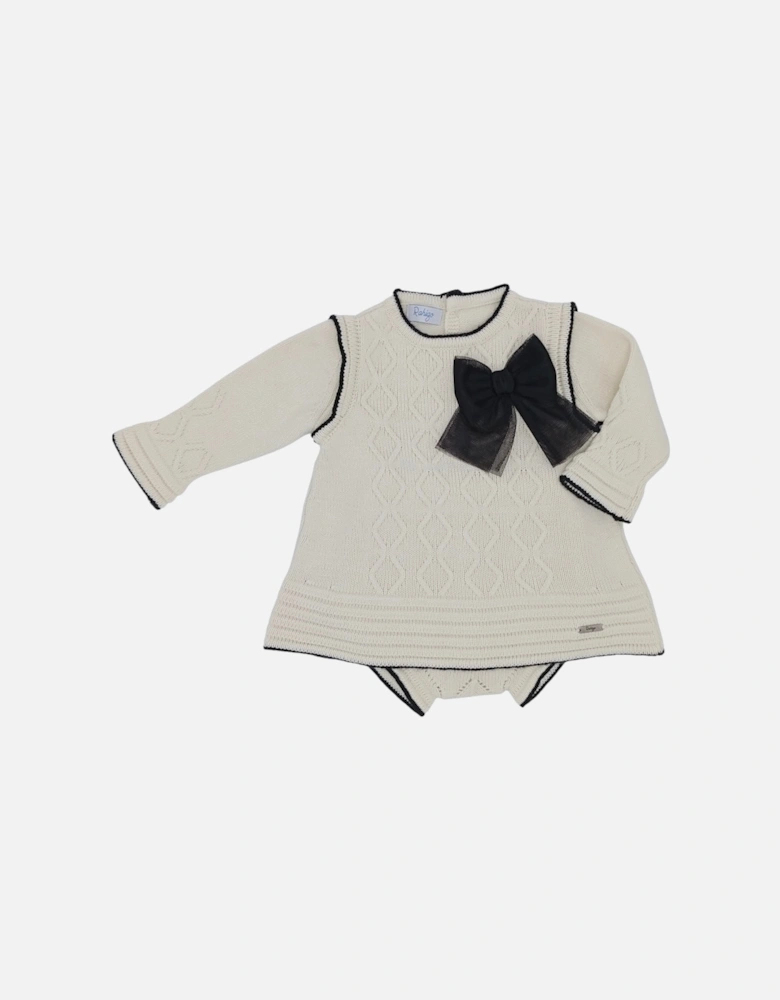 Girls Cream and Black Knit Dress Set