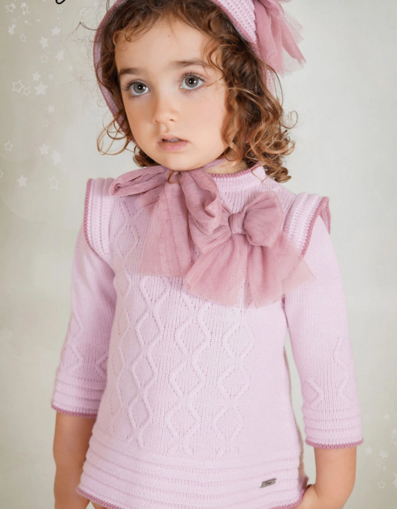 Girls Pale and Dusty Pink Knit Dress Set