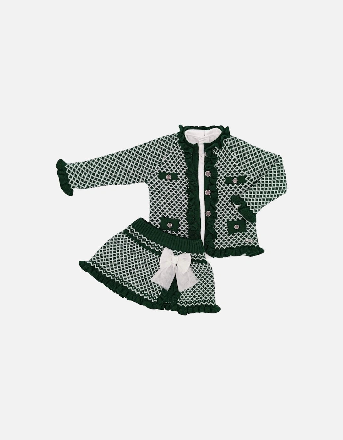 Girls Green and White Knit Skort Set, 3 of 2