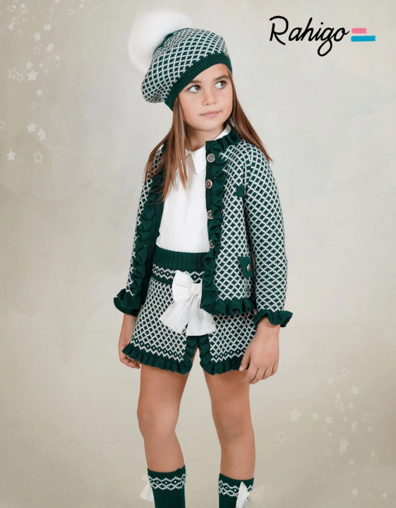Girls Green and White Knit Skort Set