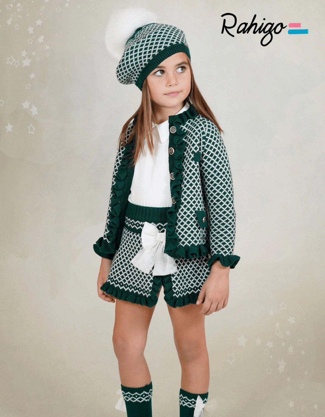 Girls Green and White Knit Skort Set
