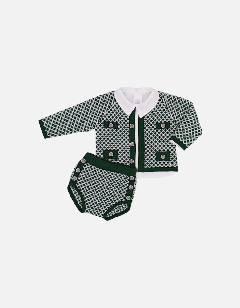 Boys Green and White Knit Jam Pant Set