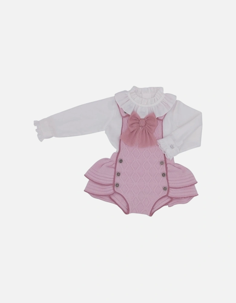 Girls Pale and Dusty Pink Knit Romper Set
