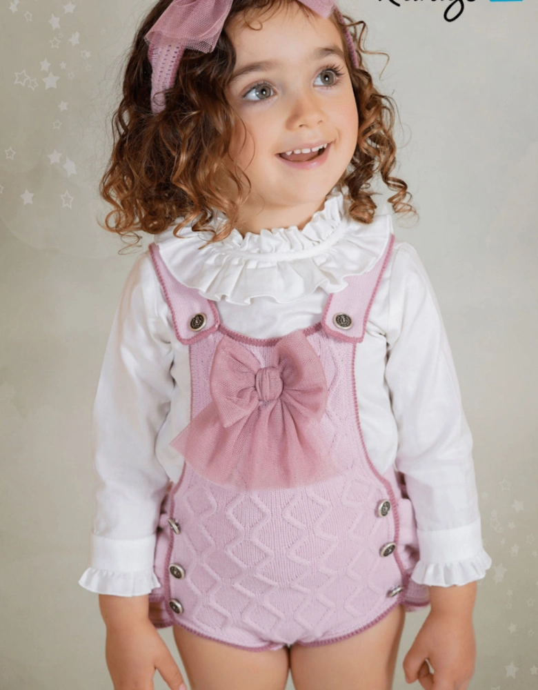 Girls Pale and Dusty Pink Knit Romper Set