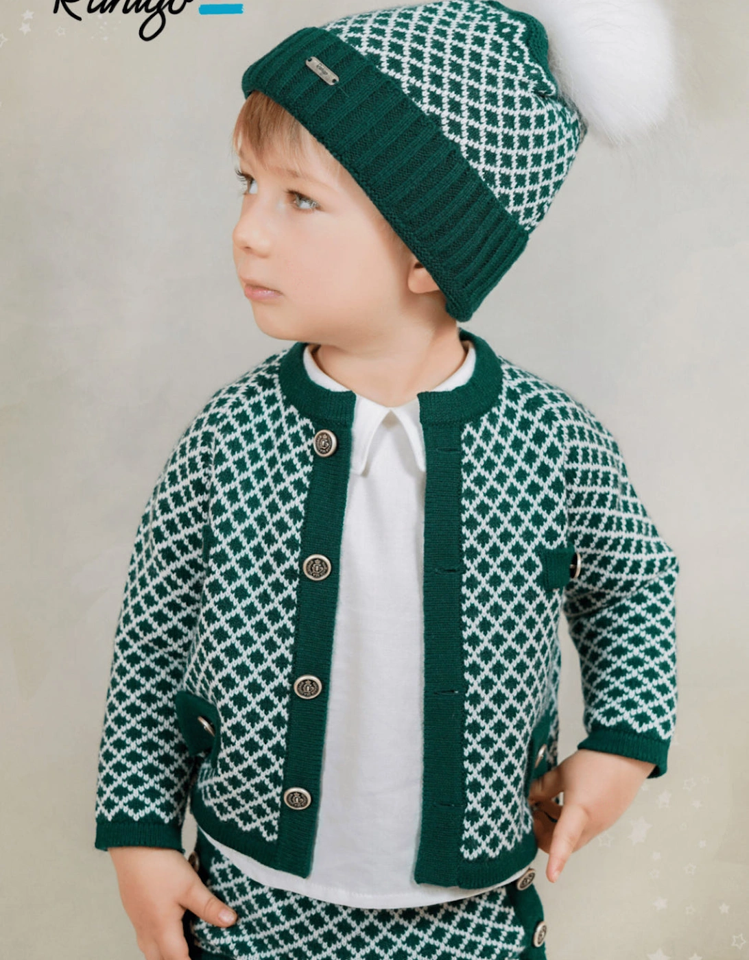 Boys Green and White Knit Jam Pant Set