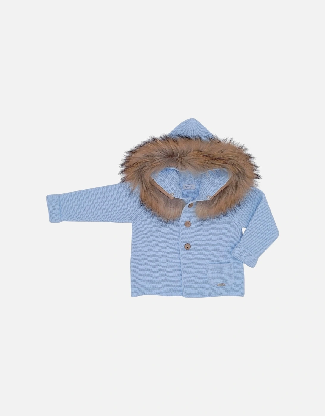 Boys Pale Blue Knit Fur Trim Cardigan, 3 of 2