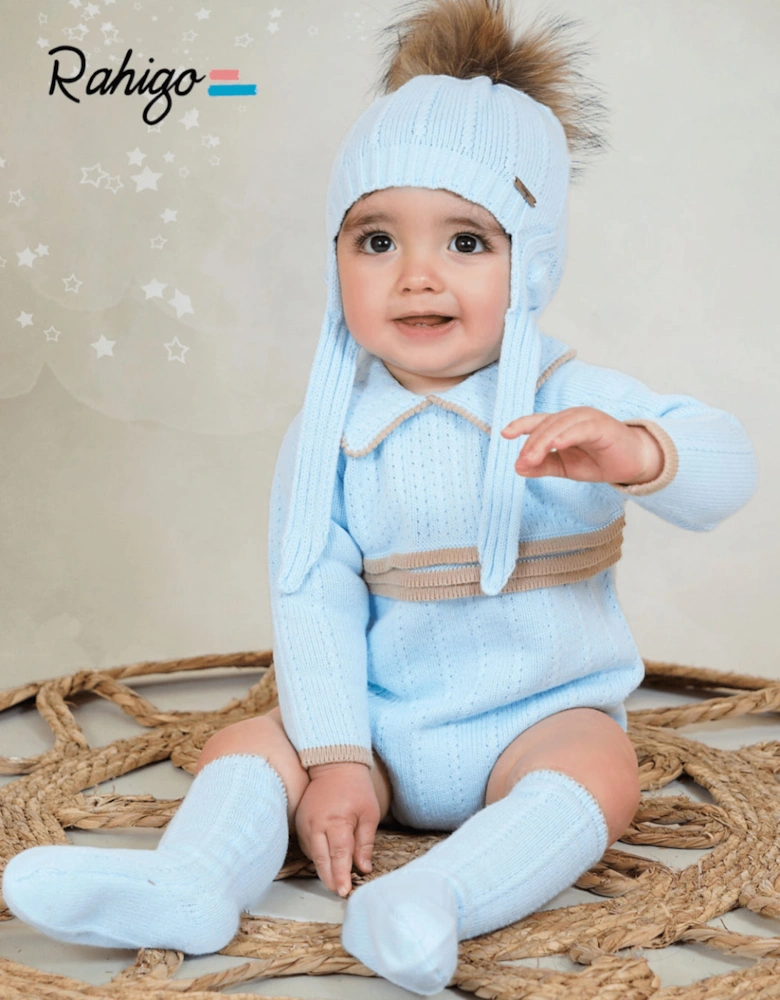 Boys Pale Blue and Camel Knit Romper