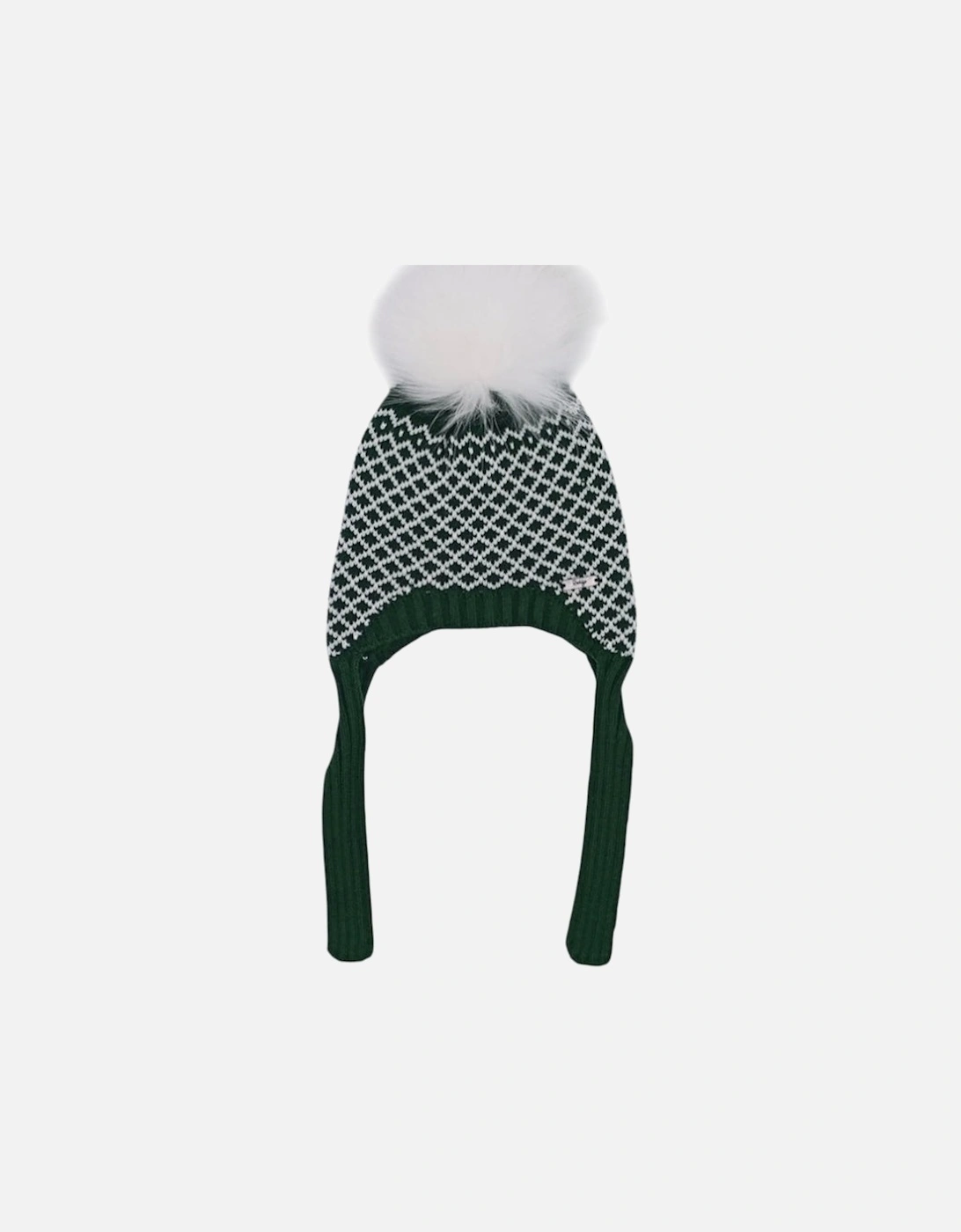 Green and White Knit Fur Tie Hat, 3 of 2