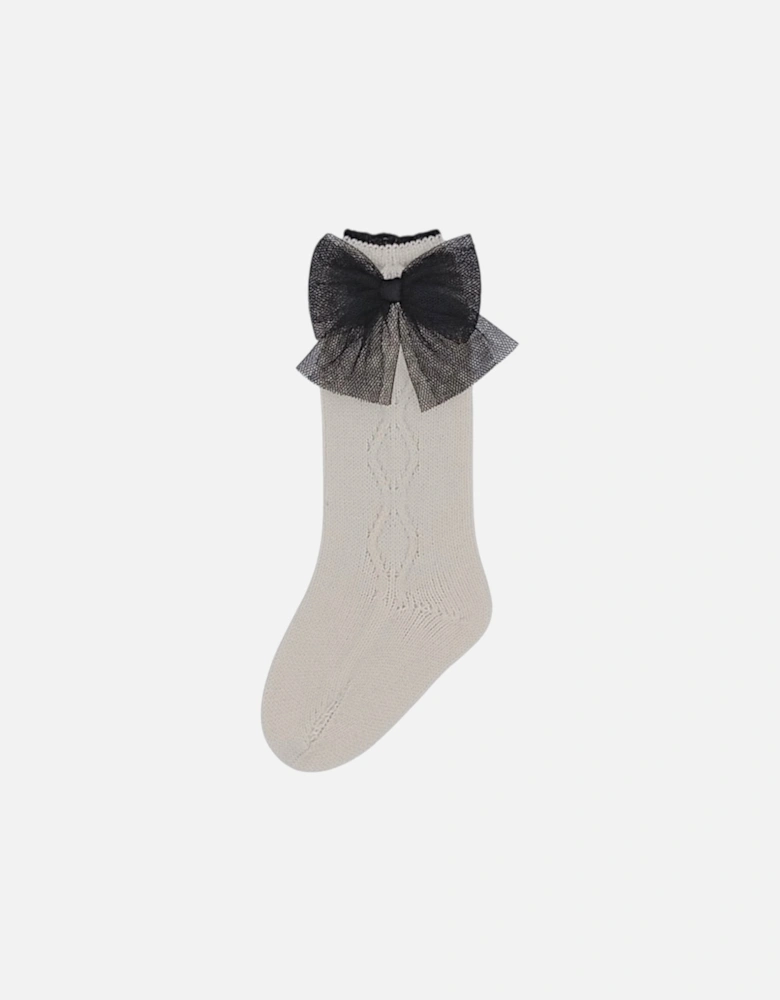 Girls Cream and Black Knit Socks