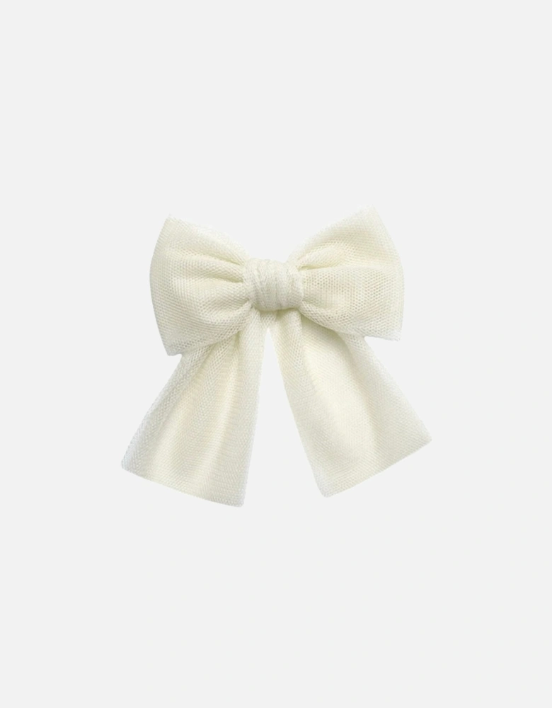 Girls Cream Tulle Bow Clip