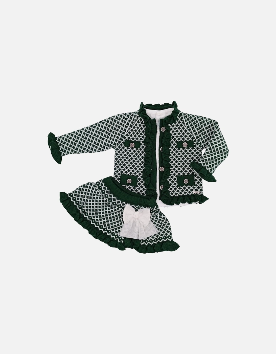 Girls Green and White Knit Jam Pant Set, 3 of 2
