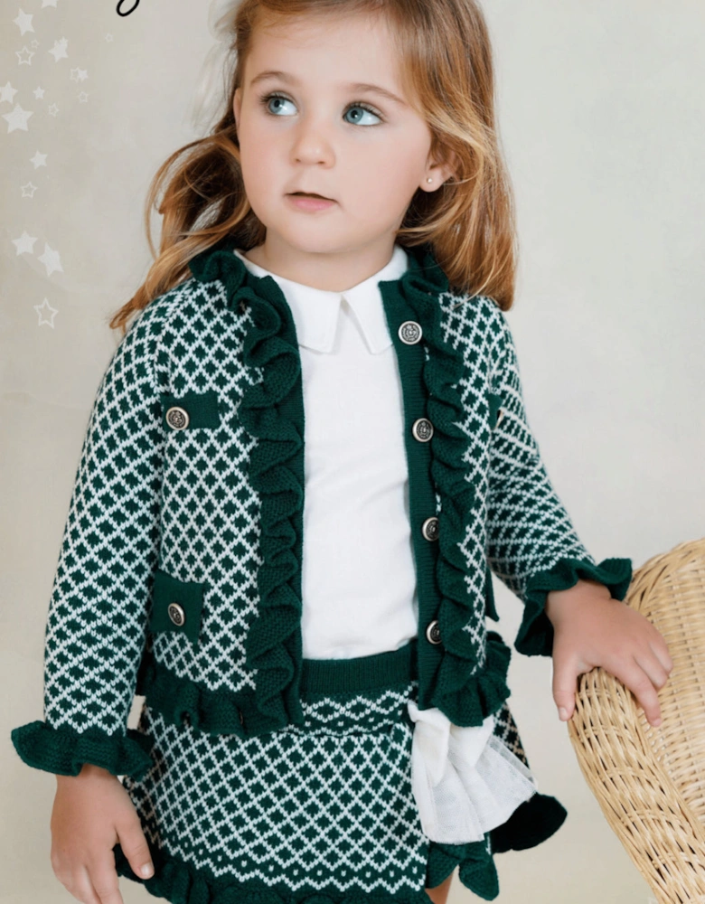 Girls Green and White Knit Jam Pant Set