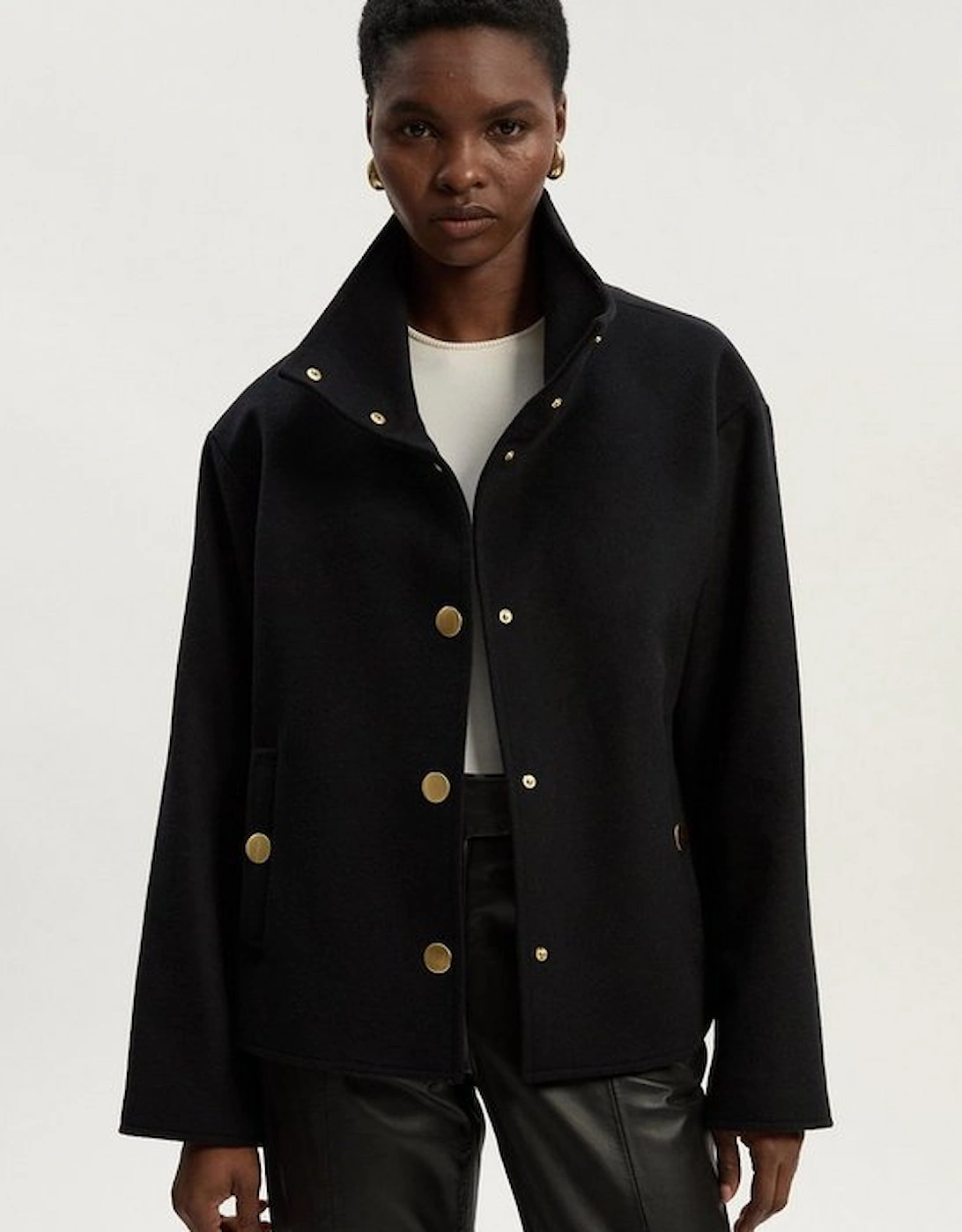 Brushed Wool  Funnel Neck Tailored Short Coat, 2 of 1