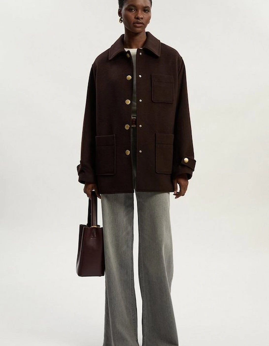 Brushed Wool Patch Pocket Tailored Medium Coat, 2 of 1