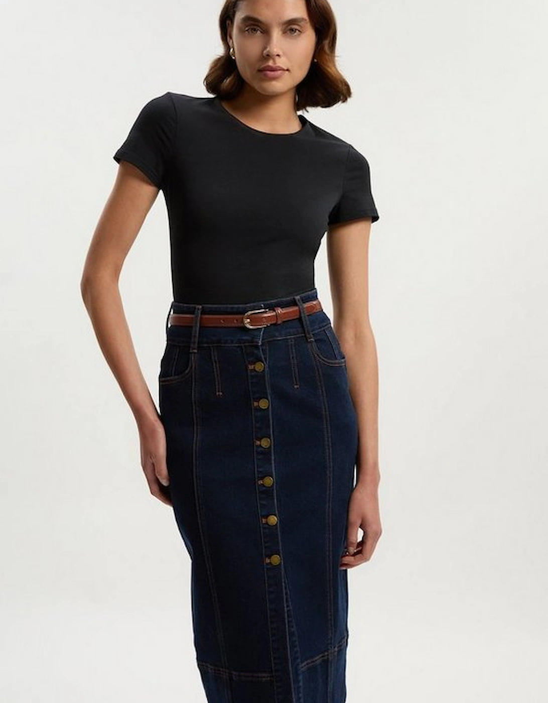 Denim Corset Waist Detail Pencil Skirt, 2 of 1