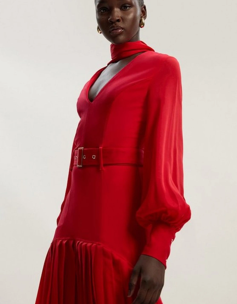 Jersey Ponte Georgette Mix Midi Dress