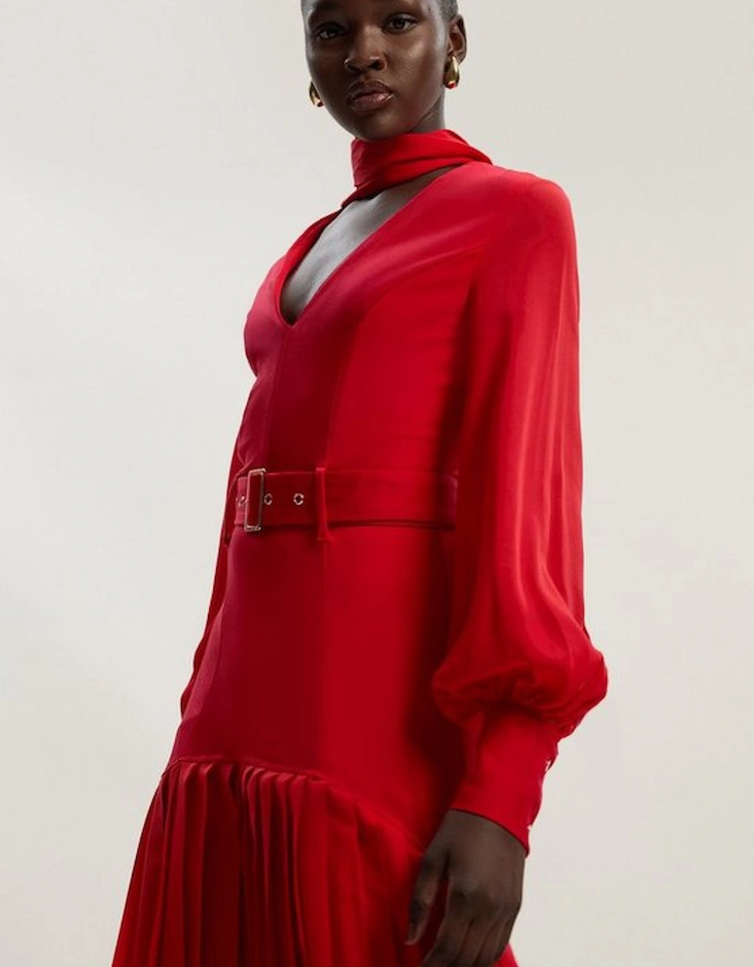 Jersey Ponte Georgette Mix Midi Dress