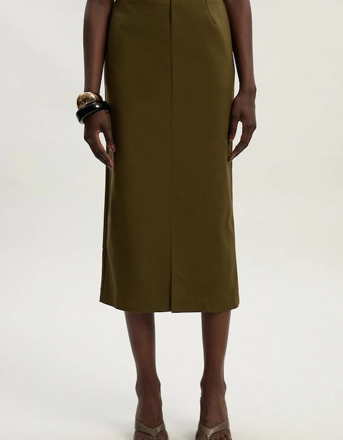 Techno Hardware Detail Woven Midi Pencil Skirt