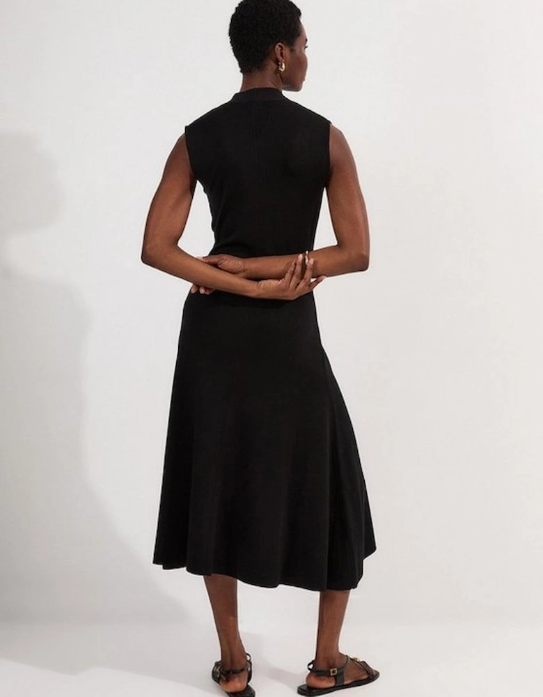 Petite Viscose Blend Zip Front Sleeveless Knitted Midi Dress