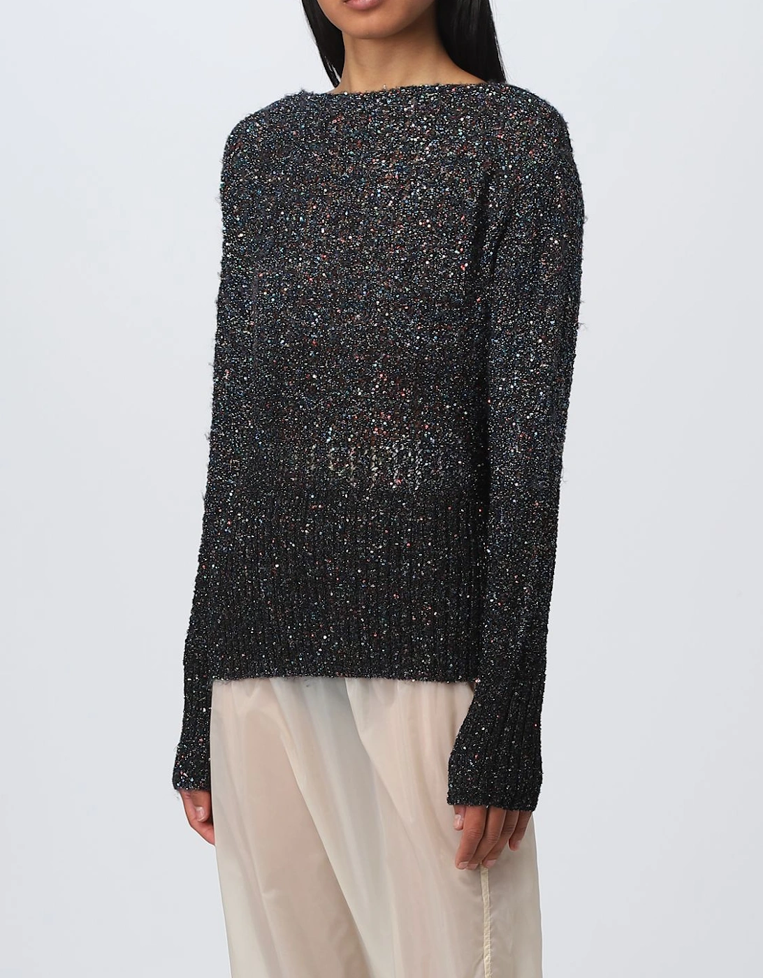 Sequin Knit Boat Neck Pullover