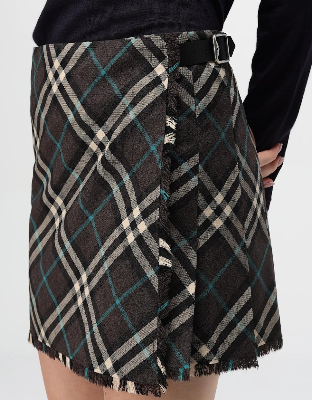 Plaid Mini Skirt Frayed Hem