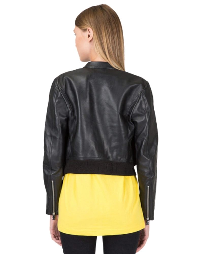 L-Lyssa-C Black Short Cut Black Leather Jacket