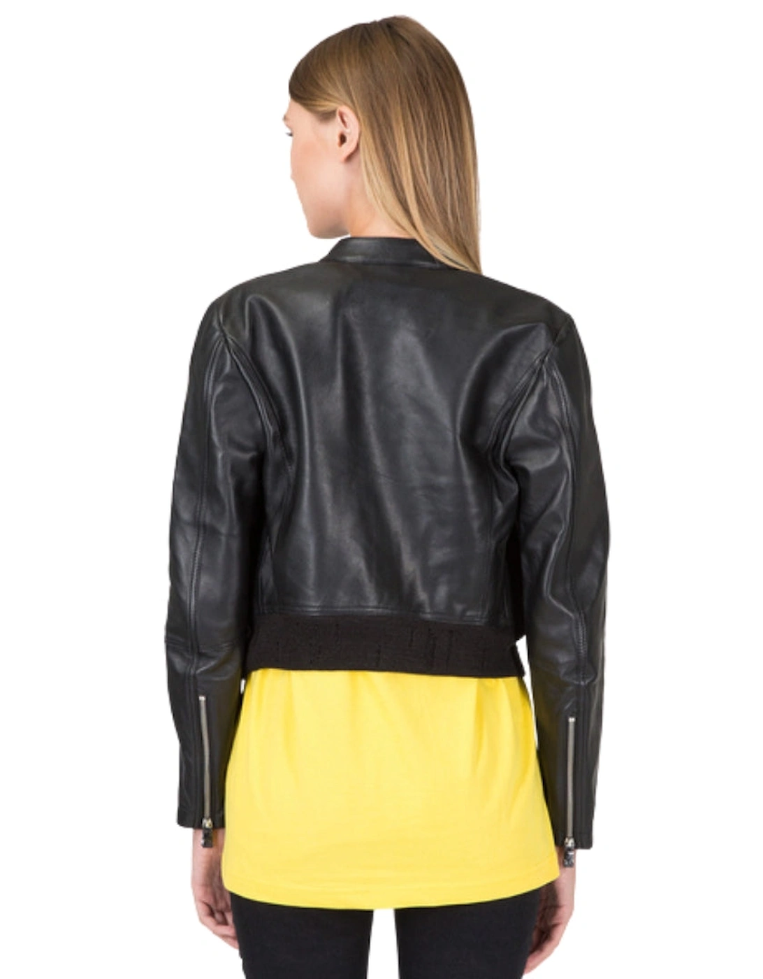 L-Lyssa-C Black Short Cut Black Leather Jacket