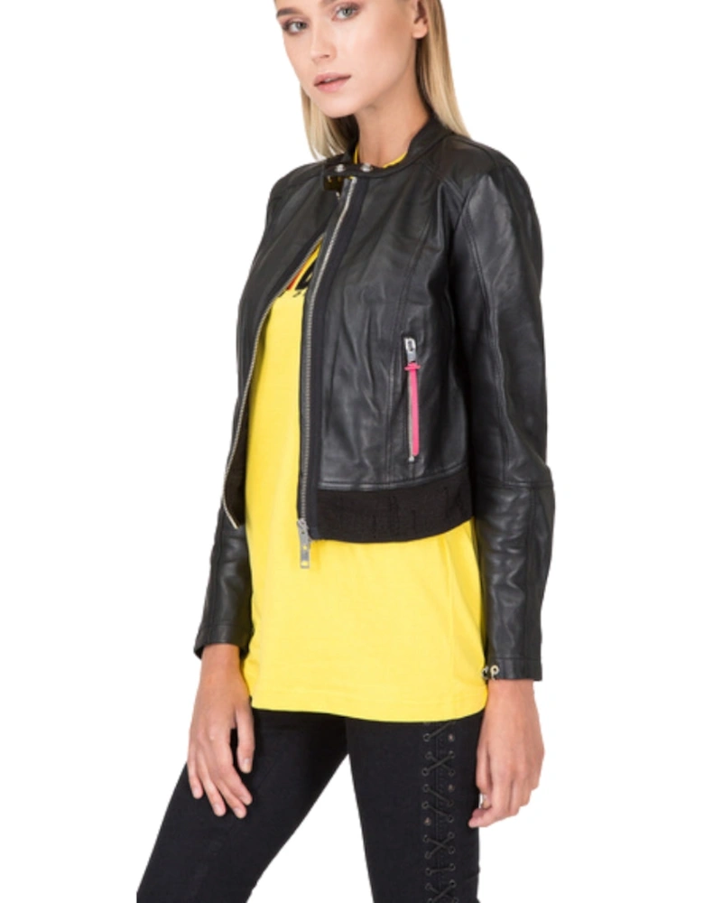 L-Lyssa-C Black Short Cut Black Leather Jacket