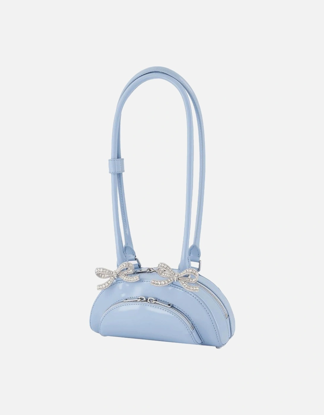 Curved Mini Leather Shoulder Bag with Top Handles and Magnetic Clasp