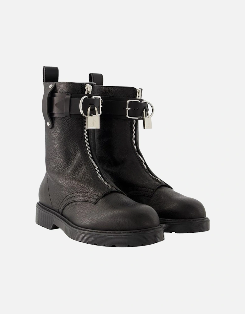 Black Leather Combat Boots