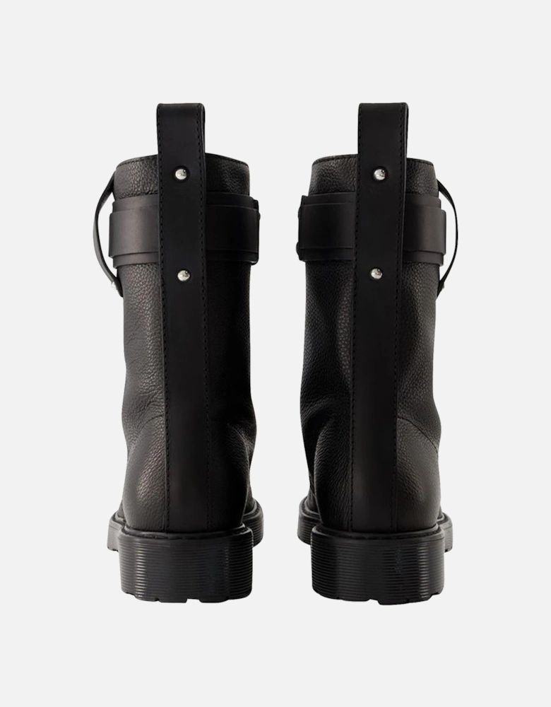 Black Leather Combat Boots