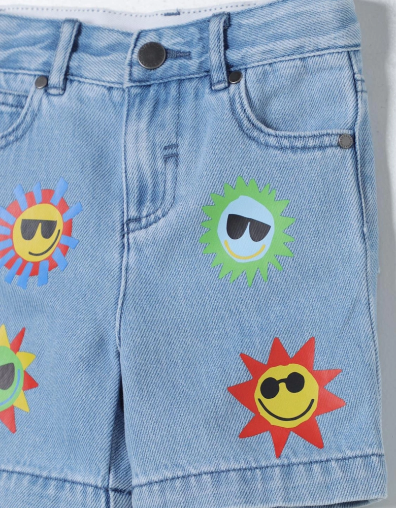 Kids Denim Shorts with Sun Appliques