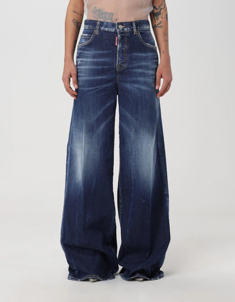 Wide Leg Jeans Distressed Design