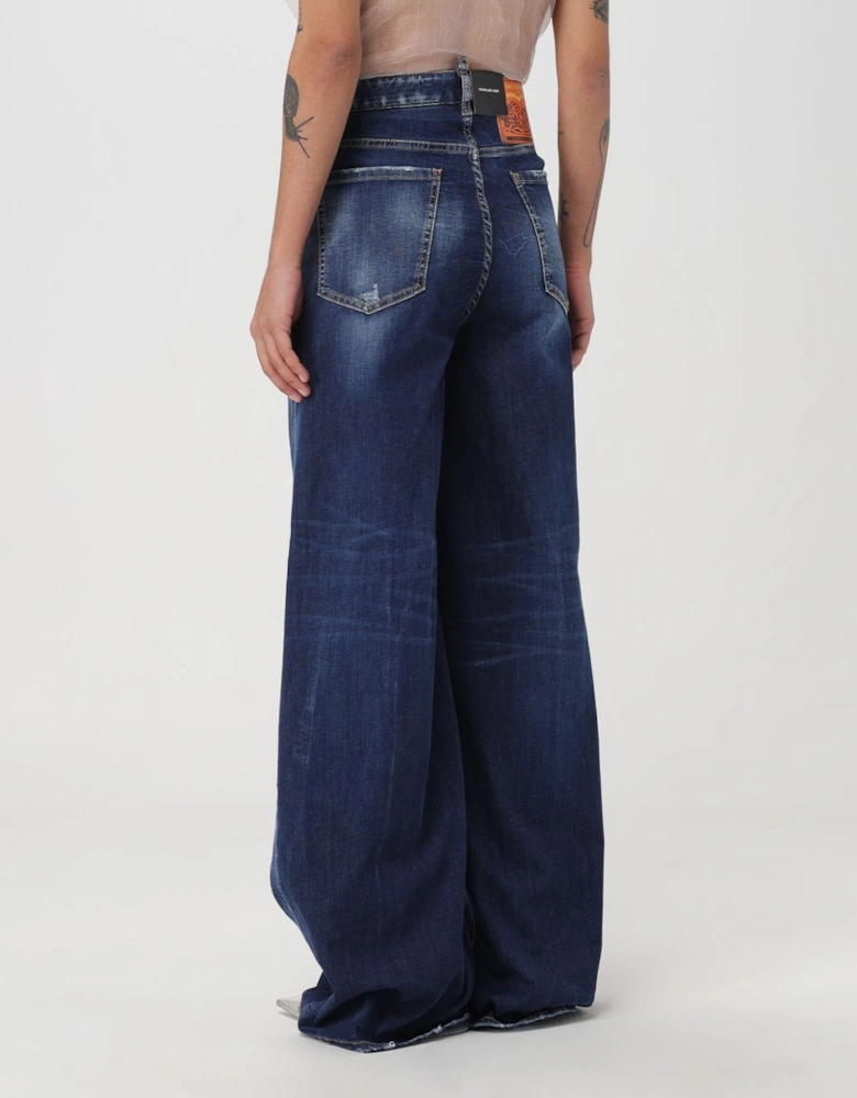 Wide Leg Jeans Distressed Design