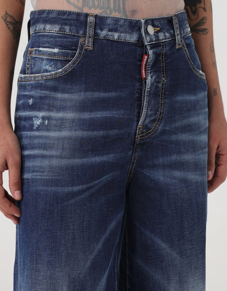 Wide Leg Jeans Distressed Design